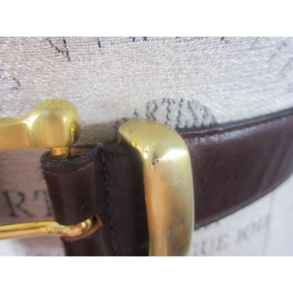 Vintage The Ritz Brown Genuine Leather Goldtone Buckle Belt M - Picture 6 of 7